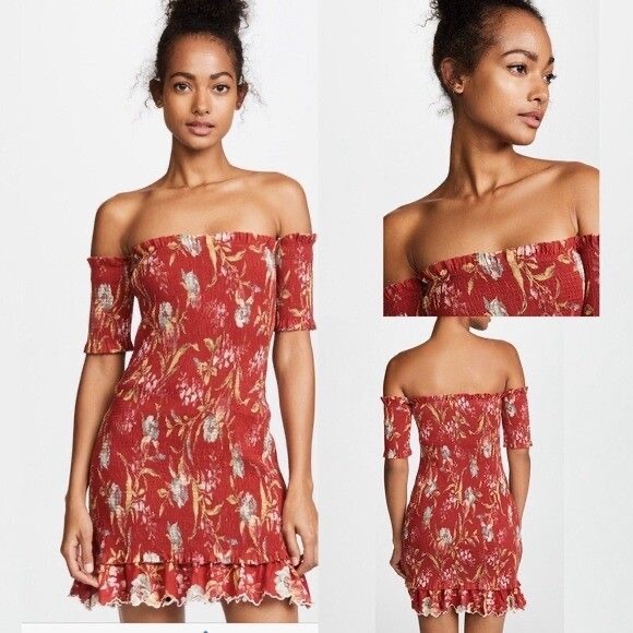 Zimmermann Dresses & Skirts - Zimmermann Corsair Smocked Flutter Dress Red Floral Size Small